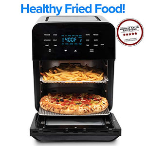 NUWAVE BRIO 14-Quart Large Capacity Air Fryer Oven with Digital Touch Screen Controls and Integrated Digital Temperature Probe; 3 Heavy-Duty NEVER-RUST Stainless Steel Mesh Racks Great for Multi-Level Family Meals; Drip Tray; Rotisserie Kit includes Skewe