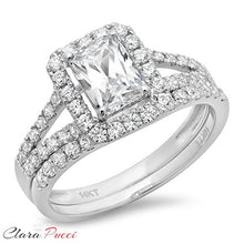 Load image into Gallery viewer, 1.60ct Emerald Cut Pave Halo Bridal Engagement Wedding Ring band set 14k White Gold, 8
