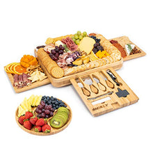Load image into Gallery viewer, SMIRLY Large Charcuterie Boards Set: Bamboo Cheese Board and Knife Set - Unique Christmas Gifts for Women, House Warming Gifts, New Home Presents, Anniversary, Wedding Gifts for Couples, Gift for Her
