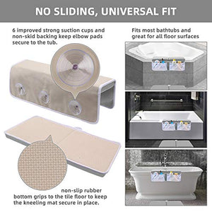 Bath Kneeler and Elbow Rest Set Baby Bath Kneeling Pad, Thick Non-Slip Bathing Kneeling Mat Cushion Quick Drying Bathtub Knee Mat with Arm Support and Pockets for Bathroom Bathing Comfort, Gray