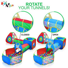 Load image into Gallery viewer, Hide N Side 5pc Kids Ball Pit Tents and Tunnels, Toddler Jungle Gym Play Tent with Play Crawl Tunnel Toy, for Boys Babies Infants Children, Indoor Outdoor Gift, Target Game w/ 4 Dart Balls
