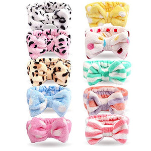 Cubaco Spa Headband Hair Wrap Spa Facial Headbands for Women 10 Pack Bow Hair Band Bow Spa Headbands for Washing Face Soft Carol Fleece Bowknot Makeup Shower Headbands Head Wraps Shower Spa Mask