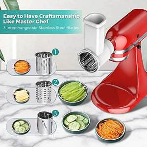FirstBuy Slicer Shredder Attachments for Kitchenaid Stand Mixer, Vegetable Slicer Accessories for Stand Mixers, Stainless Steel Salad Maker, Kitchenaid Shredder Attachment with Cleaning Brush