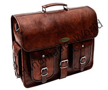 Load image into Gallery viewer, Handmade World Leather Messenger Bag 16 Inch Brown Air cabin Briefcase Leather Cross body Shoulder Large Laptop School bag (12" X 16")
