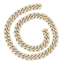 Load image into Gallery viewer, Men&#39;s Miami Cuban Necklace in 14k Gold Yellow 13.5mm White Pave Curb Link 24&quot;
