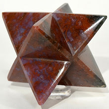 Load image into Gallery viewer, HC Set: 67mm 8 Point Red Purple Green Moss Agate Merkaba Star Natural Sparkling Mineral Polished Chalcedony Crystal Stone Star - India + One Polished Clear Quartz Cabochon
