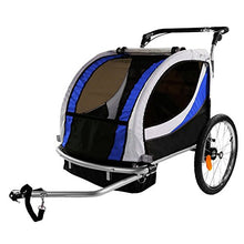 Load image into Gallery viewer, Clevr Deluxe 3-in-1 Double 2 Seat Bicycle Bike Trailer Jogger Stroller for Kids Children | Foldable w/Pivot Front Wheel, Blue
