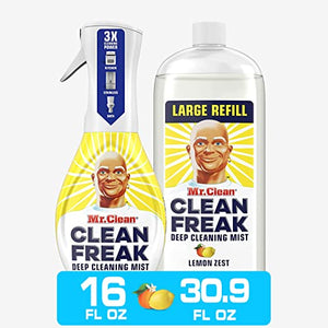 Mr. Clean All Purpose Cleaner, Clean Freak Mist Cleaning Kit for Bathroom & Kitchen Cleaner, Lemon Scent, Includes 1 Spray Bottle (16 oz) and 1 Large Refill (30.9 oz)