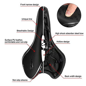 Comfortable Bike Seat Men Woman, Mountain Bicycle Saddle Padded Gel Comfort Road Exercise Bikes Cushion Waterproof Shock Absorbing Pain Relief Breathable - grey