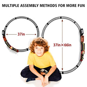 Train Set - 2020 Updated Electric Train Toy for Boys Girls w/ Smokes, Lights & Sound, Railway Kits w/ Steam Locomotive Engine, Cargo Cars & Tracks, for 3 4 5 6 7 8+ Year Old Kids