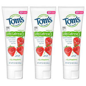 Tom's of Maine Natural Kid's Fluoride Toothpaste, Silly Strawberry, 5.1 oz. 3-Pack (back in original formula)