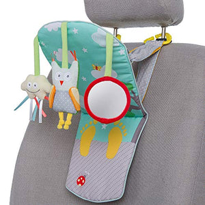 Taf Toys Play & Kick Car Seat Toy | Baby’s Activity & Entertaining Center, for Easier Drive and Easier Parenting, Soft Colors to Keep Baby Calm, Lights & Musical, Baby Safe Mirror, Detachable