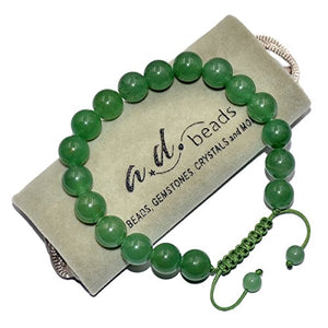 AD Beads Natural 10mm Gemstone Bracelets Healing Power Crystal Macrame Adjustable 7-9 Inch (Green Aventurine)