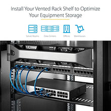 Load image into Gallery viewer, 1U Server Rack Shelf - Universal Vented Rack Mount Cantilever Tray for 19&quot; Network Equipment Rack &amp; Cabinet - Heavy Duty Steel – Weight Capacity 44lb/20kg - 12&quot; Deep Shelf, Black (SHELF-1U-12-FIXED-V)
