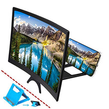 Load image into Gallery viewer, Curved 12" Phone Screen Magnifier &amp; Phone Holder Stand,3D HD Anti-Blue Light Lens,Foldable Phone Screen Enlarger,Universal Cell Phone Screen Amplifier for Video,TV, Games, Compatible All Smartphones
