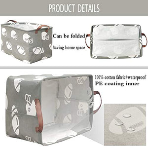 BOOHIT Rectangular Storage Basket,Nursery Hamper Canvas Fabric Toy Storage Organizer Bin,Waterproof Storage Box,Laundry Basket for Kid Rooms,Playroom,Shelves,Toy Basket,Gift Basket(Football)