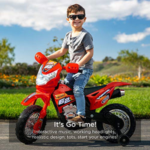 Best Choice Products Kids 6V Ride On Motorcycle w/ Treaded Tires, Working Headlights, 2mph Top Speed, Training Wheels, Realistic Sounds, Music, Battery Charger - Red