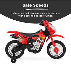 Best Choice Products Kids 6V Ride On Motorcycle w/ Treaded Tires, Working Headlights, 2mph Top Speed, Training Wheels, Realistic Sounds, Music, Battery Charger - Red