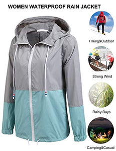 Soteer Women's Waterproof Raincoat Outdoor Hooded Rain Jacket Windbreaker (Lake Blue XL)
