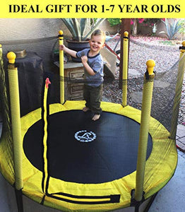 LANGXUN 60" Trampoline for Kids - 5ft Outdoor & Indoor Mini Toddler Trampoline with Net, Basketball Hoop, Birthday Gifts for Kids, Gifts for Boys & Girls, Baby Toddler Trampoline Toys, Age 1-7