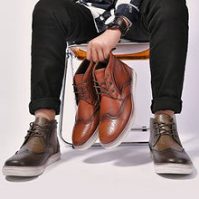 Load image into Gallery viewer, Casual Wingtip Oxford Leather Sneaker Boots for Men Arkbird Men's Fashion Mid-Top Walking Shoes Lightweight Khaki Size 10
