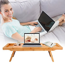 Load image into Gallery viewer, Hossejoy Bathtub Caddy Tray&amp; Laptop Desk with Foldable Legs, 2 in 1 Wisdom Design – Luxurious Bathtub Caddy with Extending Sides, Tablet Holder, Reading Rack,Cellphone Tray and Wine Glass Holder
