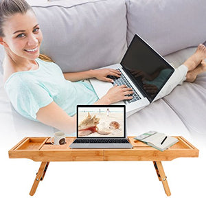 Hossejoy Bathtub Caddy Tray& Laptop Desk with Foldable Legs, 2 in 1 Wisdom Design – Luxurious Bathtub Caddy with Extending Sides, Tablet Holder, Reading Rack,Cellphone Tray and Wine Glass Holder