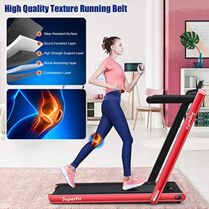 GYMAX 2 in 1 Under Desk Treadmill, 2.25HP Folding Walking Jogging Machine with Dual Display, Bluetooth Speaker & Remote Controller, Electric Motorized Treadmill for Home/Gym (Red)