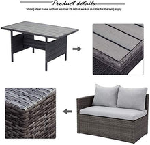 Load image into Gallery viewer, Wisteria Lane Patio Furniture Set,7 Piece Outdoor Dining Sectional Sofa Couch with Dining Table and Chair, All Weather Deck Wicker Conversation Set with Cushion, Grey
