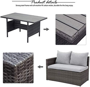 Wisteria Lane Patio Furniture Set,7 Piece Outdoor Dining Sectional Sofa Couch with Dining Table and Chair, All Weather Deck Wicker Conversation Set with Cushion, Grey