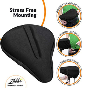 Bikeroo Large Exercise Bike Seat Cushion - Bicycle Wide Gel Soft Pad - Most Comfortable Bicycle Saddle Cover for Women and Men Bike Seat Gel Cover fits Cruiser and Stationary Bikes, Indoor Cycling