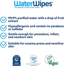 Load image into Gallery viewer, WaterWipes Original Baby Wipes, 99.9% Water, Unscented &amp; Hypoallergenic for Sensitive Newborn Skin, 3 Packs (180 Count)
