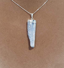 Load image into Gallery viewer, Raw Blue Kyanite Pendant Necklace on Sterling Silver Box Chain, 24"
