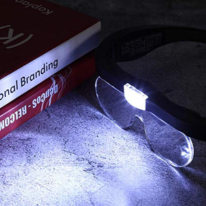 YOCTOSUN Rechargeable Head Magnifier Glasses, Eyeglasses Magnifier with 2 LED Lights and Detachable Lenses 1.5X, 2.5X, 3.5X,5X, Best Magnifying Glasses for Reading and Hobby