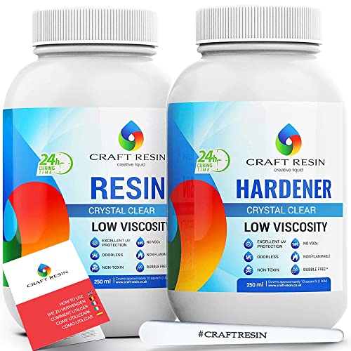 CRAFT RESIN Epoxy Resin Kit - Crystal Clear Resin & Hardener for Jewelry, Countertop, Crafts, & Art Resin Molds - Food Safe, Self Leveling with Gloss, UV & Heat Resistant, No Bubble & Yellowing 34Oz