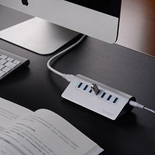 Load image into Gallery viewer, ORICO Aluminum 7 Port Super Speed USB3.0 Hub with 24W(12V/2A) Power Adapter and 3.3Ft. USB3.0 Cable Cord for iMac MacBook PC Laptop
