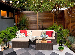 Devoko 5 Pieces Patio Furniture Sets All-Weather Outdoor Sectional Sofa Manual Weaving Wicker Rattan Patio Conversation Set with Cushion and Glass Table (Beige)