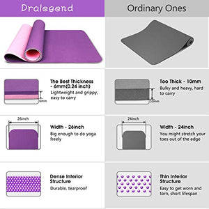 Dralegend Yoga Mat Exercise Fitness Mat - High Density Non-Slip Workout Mat for Yoga, Pilates & Exercises, Anti - Tear, Sweat - Proof, Classic 1/4 Inch