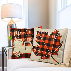 CandoCraft Thanksgiving Fall Throw Pillow Covers 18x18 Set of 4 Autumn Fall Home Decor Farmhouse Buffalo Plaid Pillow Covers Holiday Harvest Pumpkin Decorations