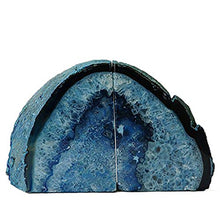 Load image into Gallery viewer, JIC Gem Home Decorative 2 to 3 Lbs  Polished Geode Agate Bookends 1 Pair with Rubber Bumpers Dyed Blue Color
