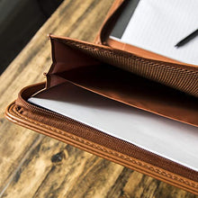 Load image into Gallery viewer, COSSINI Premium Business Portfolio with Zipper – Padfolio - Superior Business Impressions Begin with PU Vegan Leather, 10.1 Inch Tablet Sleeve, Smart Storage, Solar Calculator, Writing Pad - Tan
