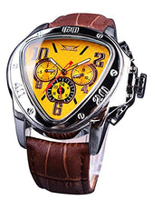 Load image into Gallery viewer, Jaragar Automatic Mechanical Wrist Watch Golden for Mens Watches with Leather Band Sport Mechanical Watches Triangle Bezel Design Fashion Yellow Dial
