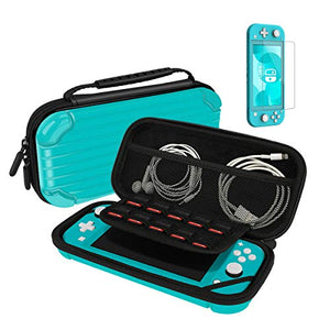 Carry Case for Nintendo Switch Lite Portable Travel Protector Carrying Case with 10 Game Slots and Tempered Glass Screen Protector - Turquoise Blue