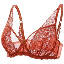 Load image into Gallery viewer, DOBREVA Women's Lace Sheer Mesh Bra Minimizer Sexy Plus Size Bralette Underwire Pumpkin 32A
