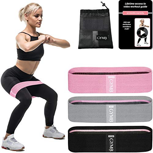 Booty 3 Resistance Bands for Legs and Butt Set, Exercise Bands Fitness Bands - Video Workout, Resistance Loops Hip Thigh Glute Bands Non Slip Fabric, Elastic Strength Squat Band Beginner-Professional