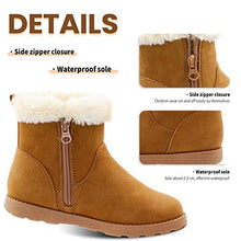 Load image into Gallery viewer, LseLom Girls Boots Kids Soft Plush Lining Fur Collar Warm Ankle Snow Boots with Zipper Winter Flat Bootie Indoor Outdoor Shoes for Toddler Girls 9 US Brown
