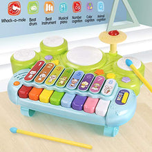 Load image into Gallery viewer, fisca 3 in 1 Musical Instruments Toys, Electronic Piano Keyboard Xylophone Drum Set - Learning Toys with Lights for Baby &amp; Toddler 1 2 3 Year Old Boys and Girls
