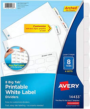 Load image into Gallery viewer, Avery Big Tab Printable White Label Dividers with Easy Peel, 8 Tabs, 4 Sets (14433)
