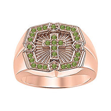Load image into Gallery viewer, tusakha 0.40 CTW Round Cut Green Tourmaline 14k Rose Gold Plated Cross Ring for Men's.
