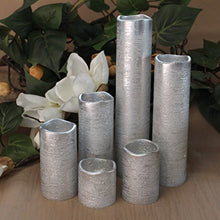 Load image into Gallery viewer, LED Lytes Flameless Timer LED Candles Slim Set of 6, 2&quot; Wide and 2&quot;- 9&quot; Tall, Silver Coated Wax and Flickering Warm White Flame for Home and Wedding Decor
